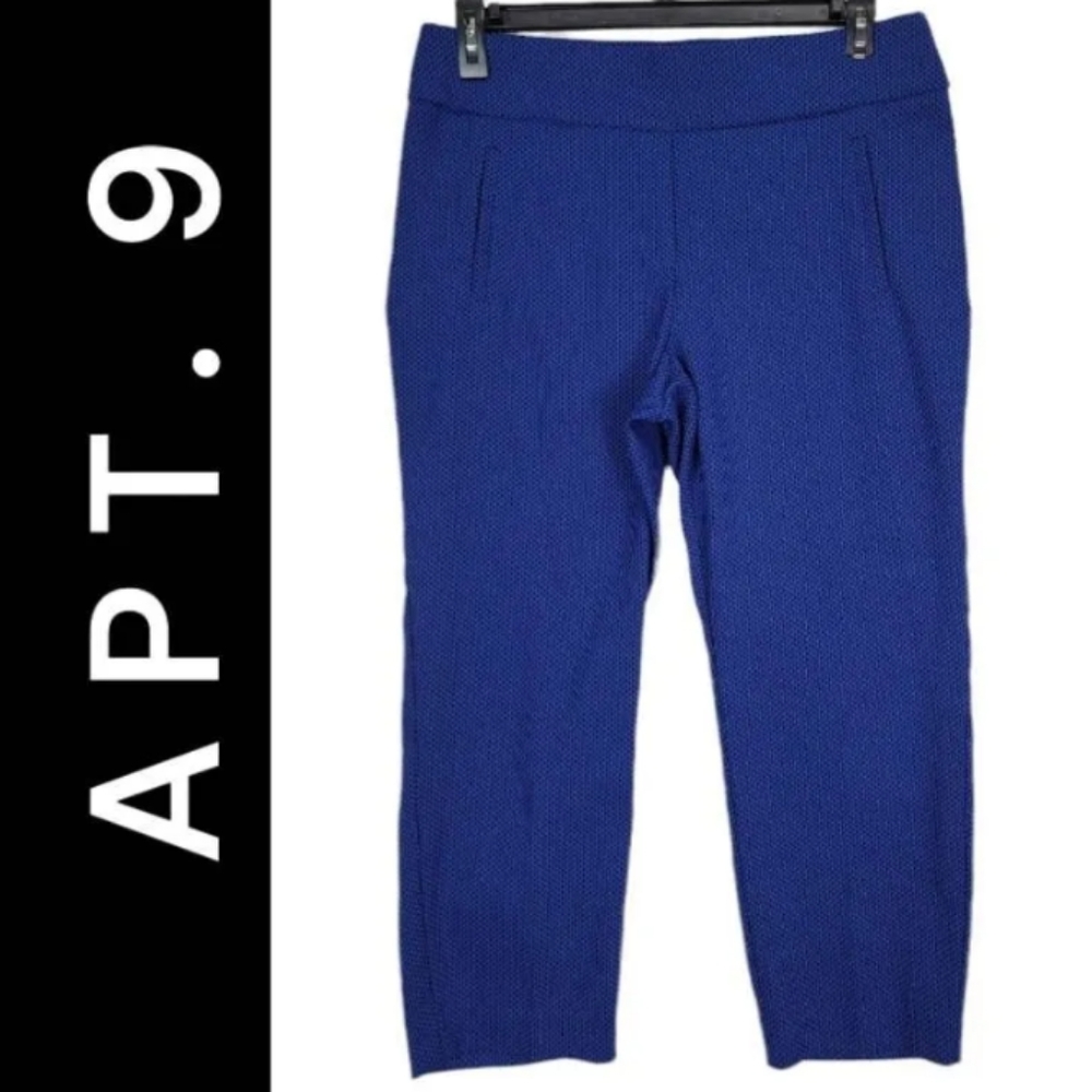 Apt 9 Blue Stretch Flat Front Crop Pants Ankle Length plush